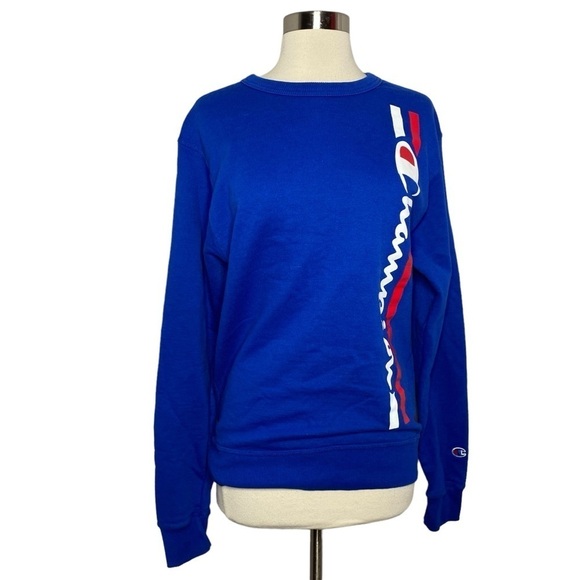 Champion Powerblend Vertical Script Logo Fleece Crew Sweatshirt Blue S - Picture 1 of 4